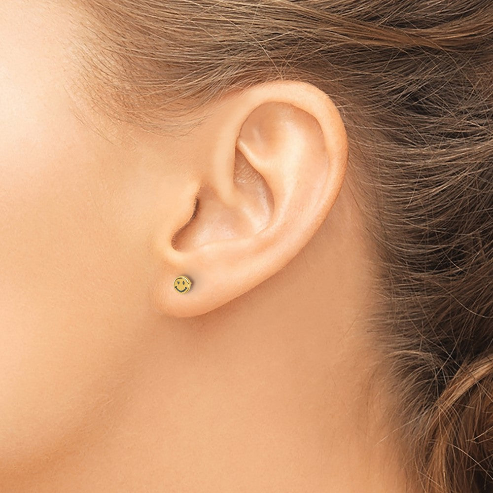 14K Yellow Gold Madi K and Black Rhodium-Plated Polished Smiley Face Post Earrings