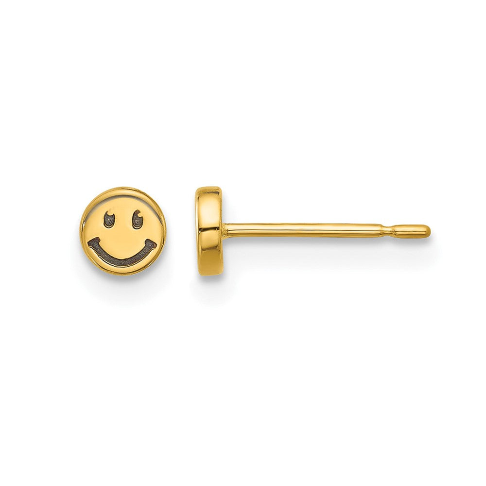 14K Yellow Gold Madi K and Black Rhodium-Plated Polished Smiley Face Post Earrings