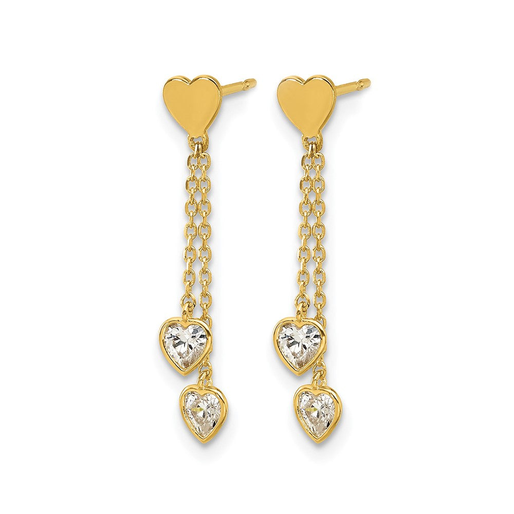 14K Yellow Gold Madi K Polished CZ Hearts Post Dangle Earrings