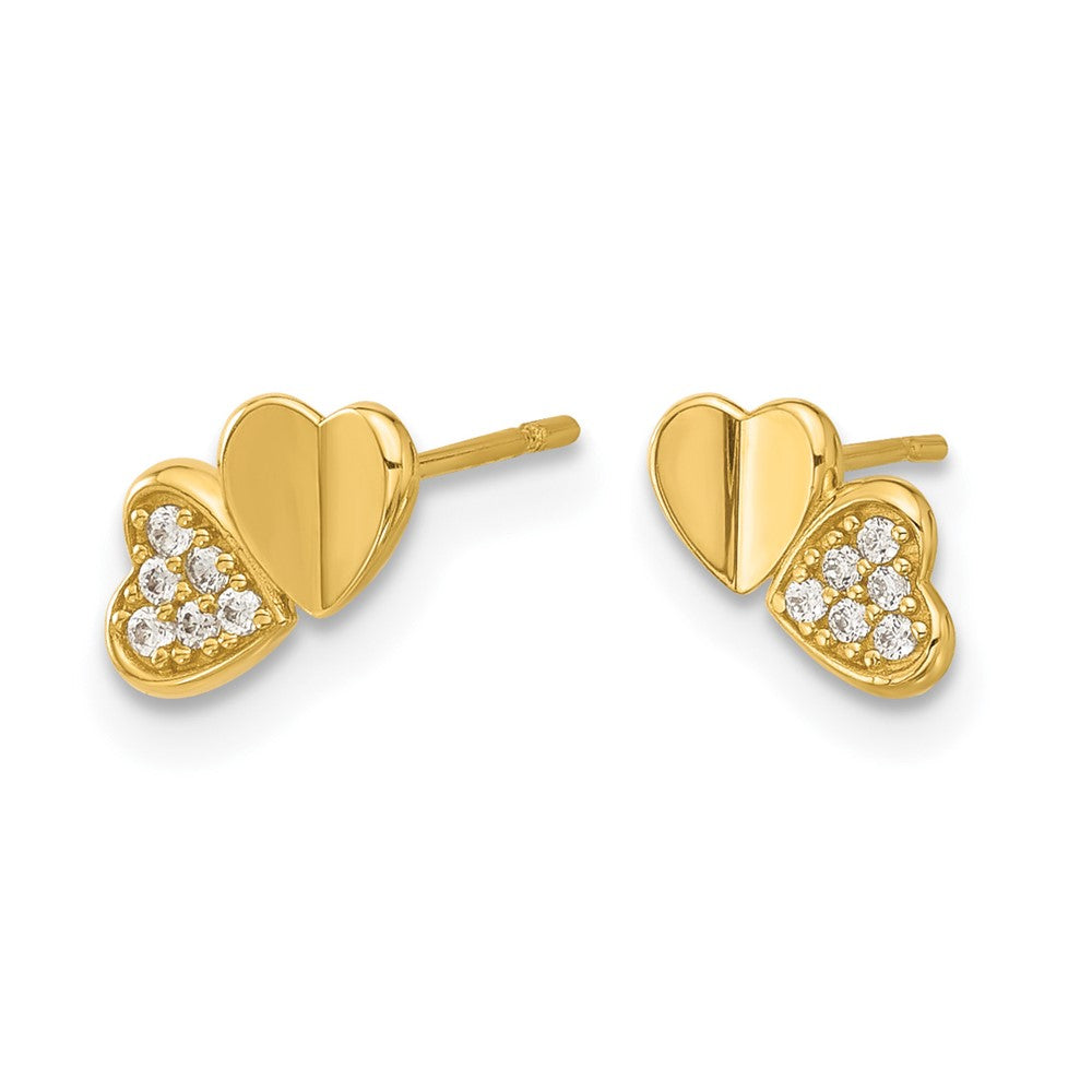 14K Yellow Gold Madi K Polished CZ Double Hearts Post Earrings