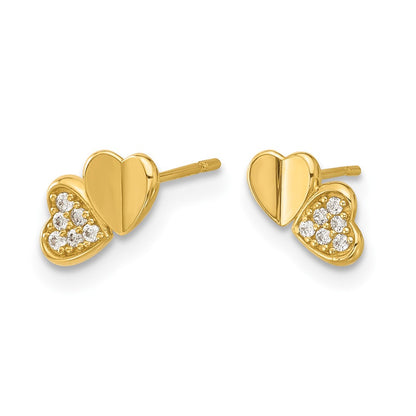 14K Yellow Gold Madi K Polished CZ Double Hearts Post Earrings
