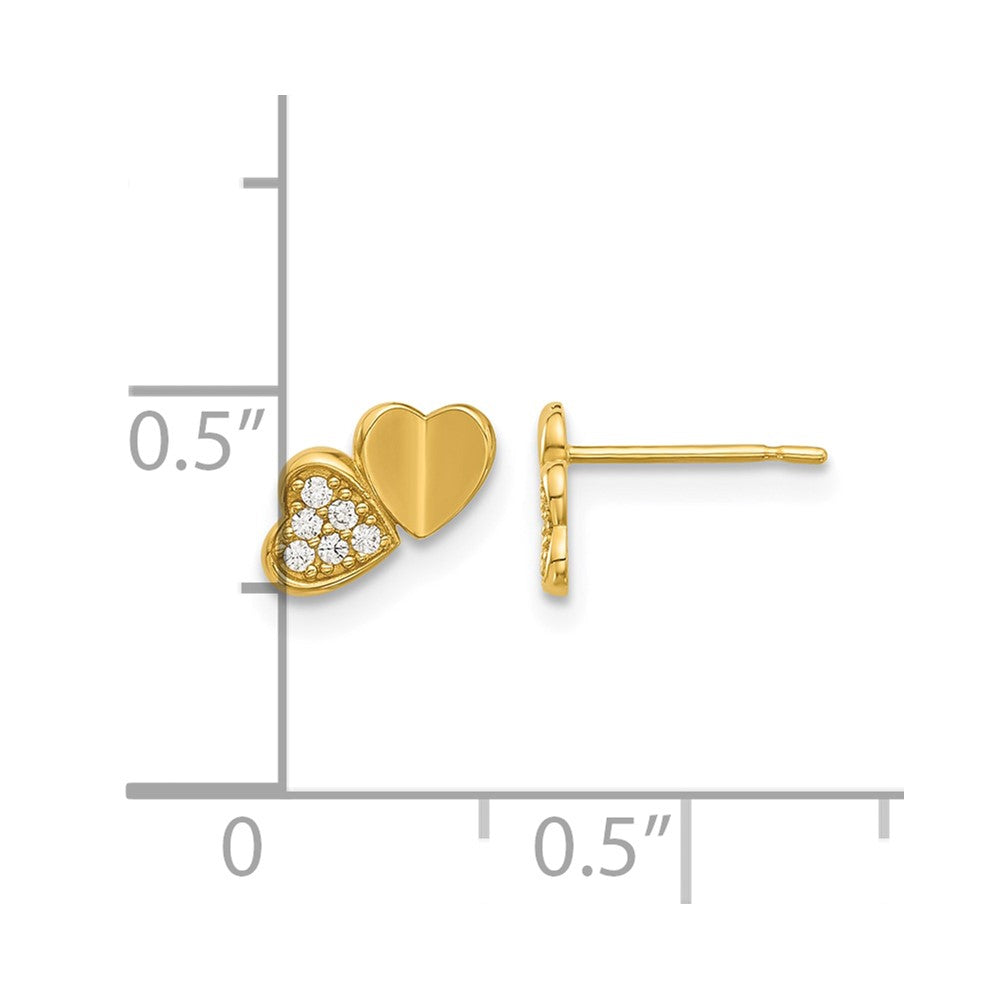 14K Yellow Gold Madi K Polished CZ Double Hearts Post Earrings