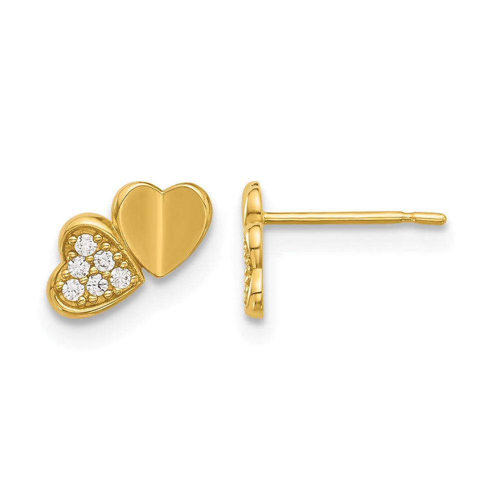 14K Yellow Gold Madi K Polished CZ Double Hearts Post Earrings