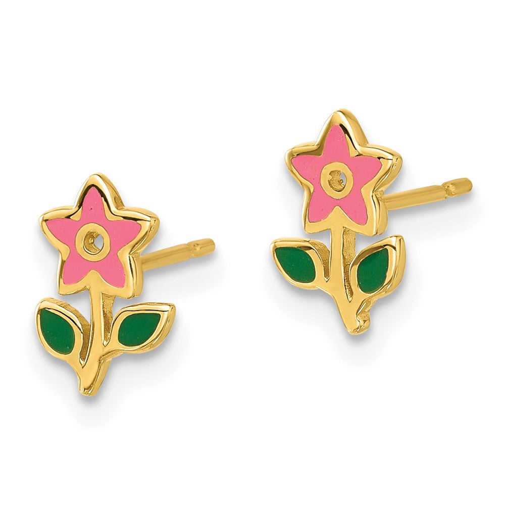 14K Yellow Gold Madi K Polished Enameled Flower Post Earrings