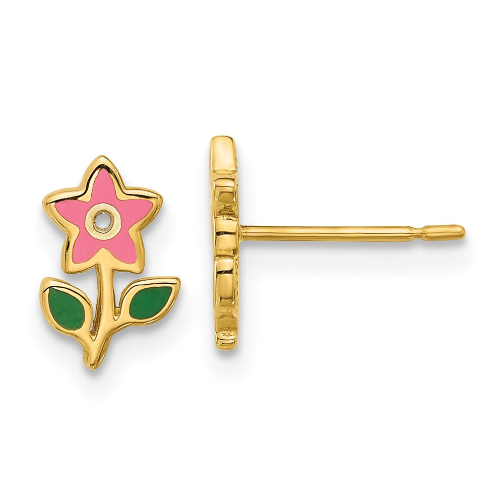 14K Yellow Gold Madi K Polished Enameled Flower Post Earrings