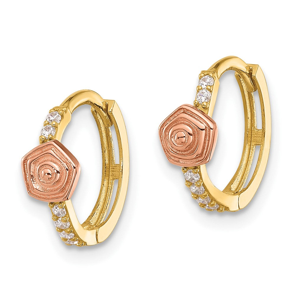 14K Madi K Polished Two-Tone CZ Hinged Huggie Hoop Earrings