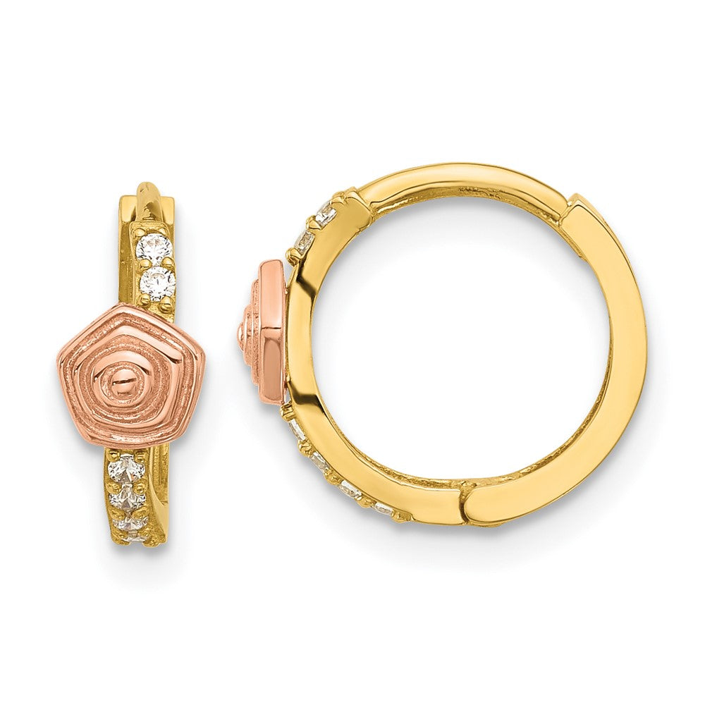 14K Madi K Polished Two-Tone CZ Hinged Huggie Hoop Earrings