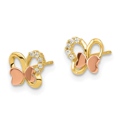 14K Madi K Two-Tone Polished CZ Butterfly Post Earrings