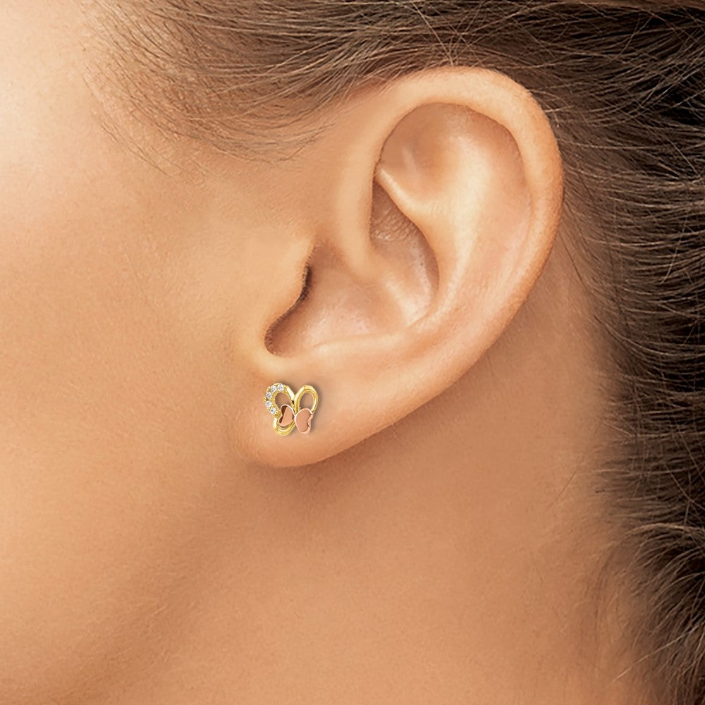 14K Madi K Two-Tone Polished CZ Butterfly Post Earrings