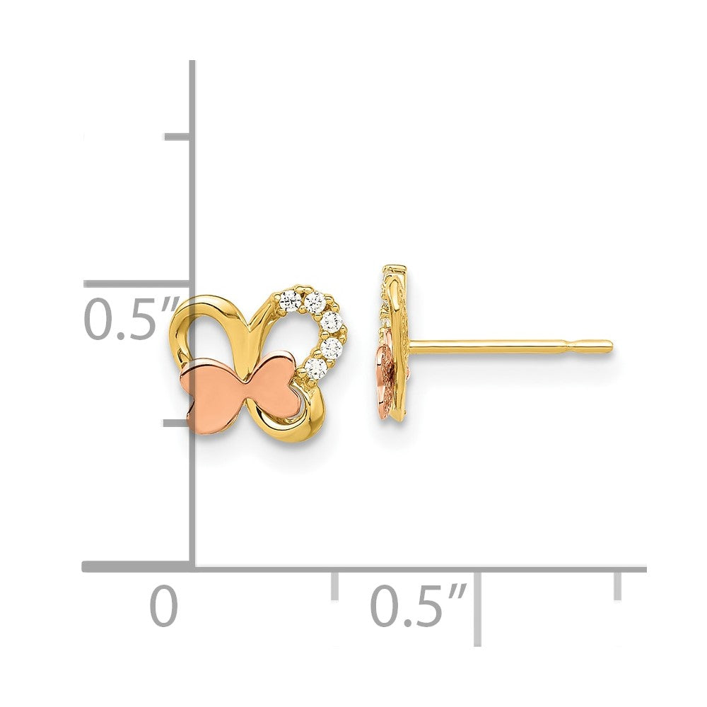 14K Madi K Two-Tone Polished CZ Butterfly Post Earrings