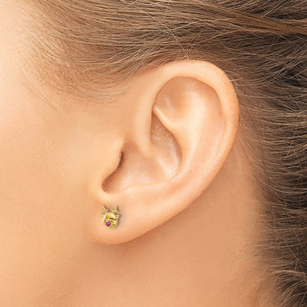 14K Yellow Gold Madi K Polished CZ Reindeer Post Earrings
