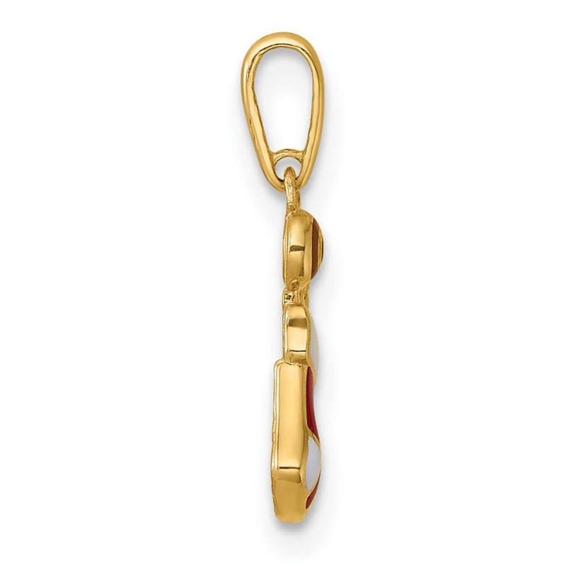 14K Yellow Gold Madi K Polished Red/white Epoxy Christmas Stocking Pendant