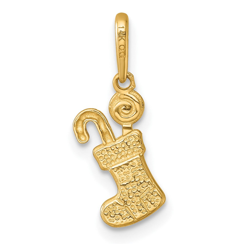 14K Yellow Gold Madi K Polished Red/white Epoxy Christmas Stocking Pendant