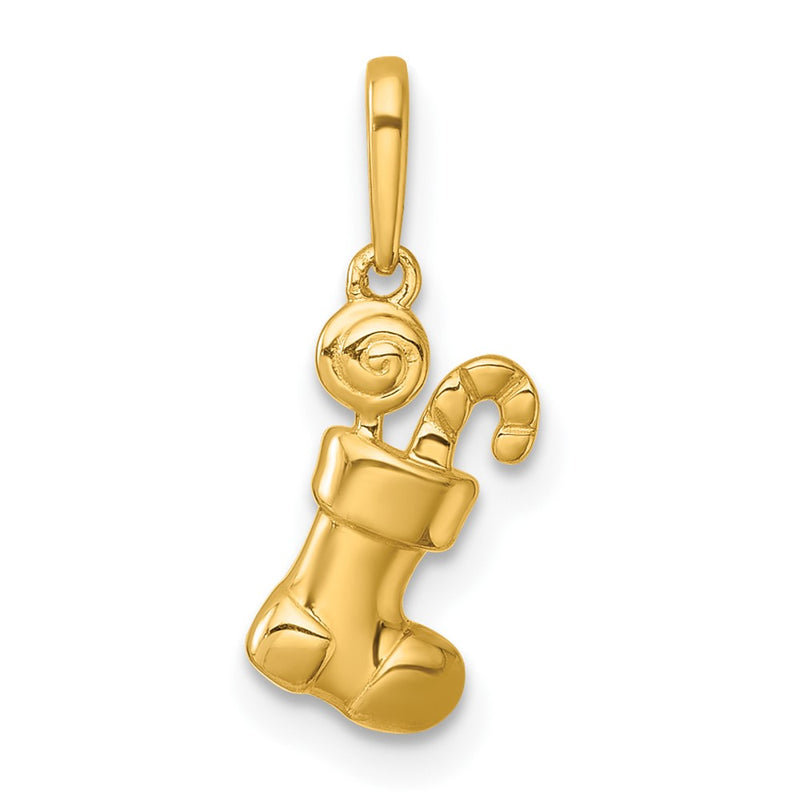 14K Yellow Gold Madi K Polished Stocking with Candy Pendant