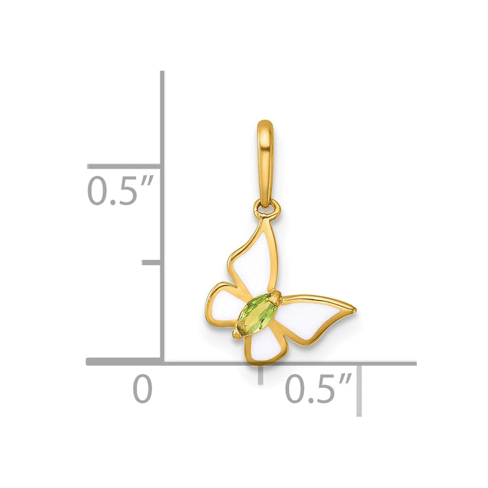 14K Yellow Gold Madi K Polished White Enamel and CZ Butterfly Pendant