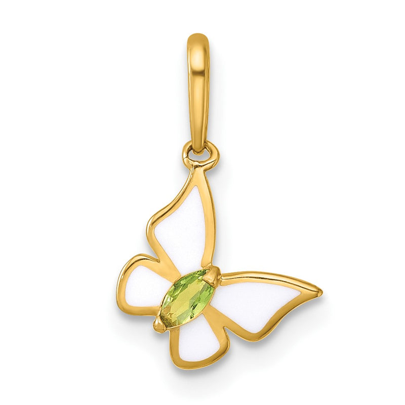 14K Yellow Gold Madi K Polished White Enamel and CZ Butterfly Pendant