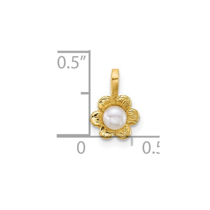 14K Yellow Gold Madi K 3-4mm Button Freshwater Cultured Pearl Flower Pendant