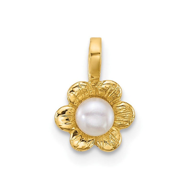 14K Yellow Gold Madi K 3-4mm Button Freshwater Cultured Pearl Flower Pendant