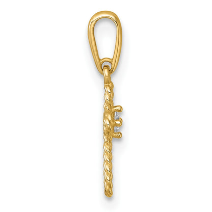 14K Yellow Gold Madi K Polished and Twisted Fancy CZ Cross Pendant