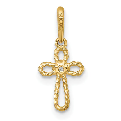 14K Yellow Gold Madi K Polished and Twisted Fancy CZ Cross Pendant
