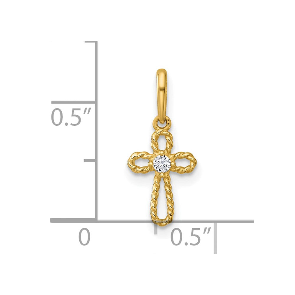 14K Yellow Gold Madi K Polished and Twisted Fancy CZ Cross Pendant