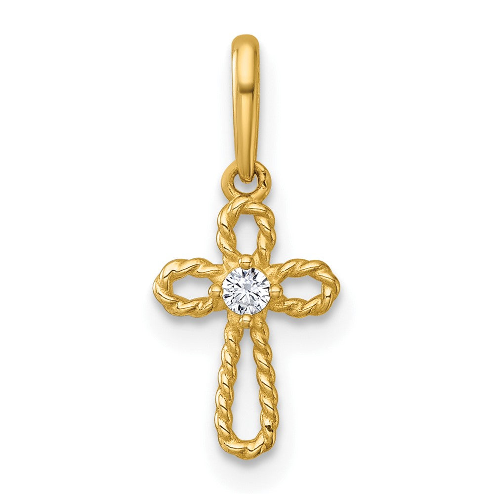 14K Yellow Gold Madi K Polished and Twisted Fancy CZ Cross Pendant