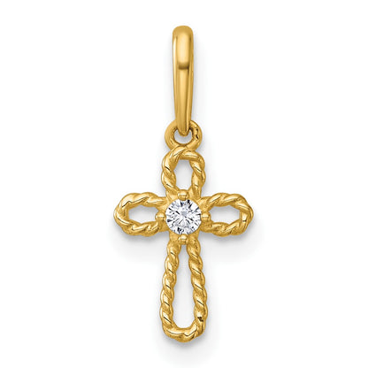 14K Yellow Gold Madi K Polished and Twisted Fancy CZ Cross Pendant