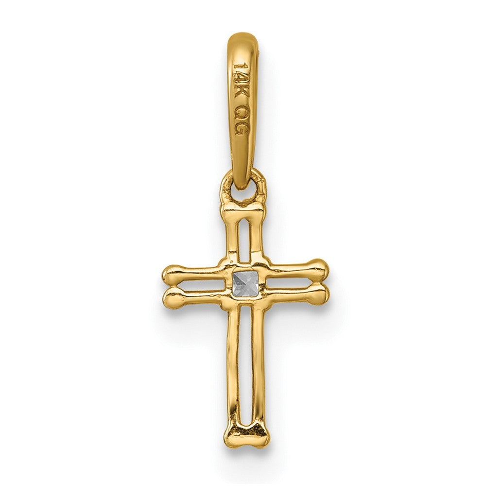 14K Yellow Gold Madi K Polished and Beaded CZ Open Cross Pendant