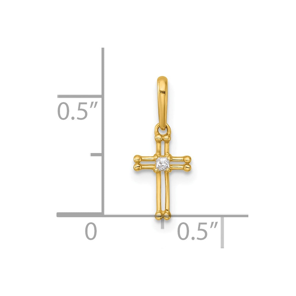 14K Yellow Gold Madi K Polished and Beaded CZ Open Cross Pendant