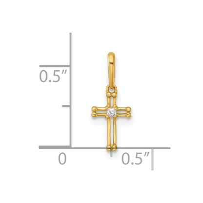 14K Yellow Gold Madi K Polished and Beaded CZ Open Cross Pendant