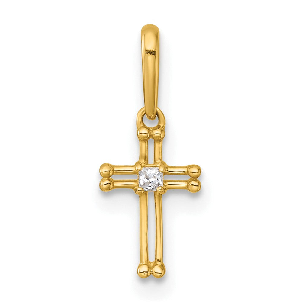 14K Yellow Gold Madi K Polished and Beaded CZ Open Cross Pendant