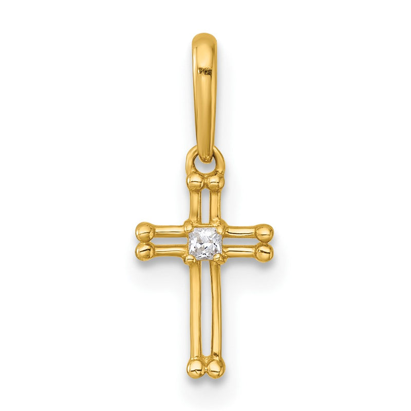 14K Yellow Gold Madi K Polished and Beaded CZ Open Cross Pendant