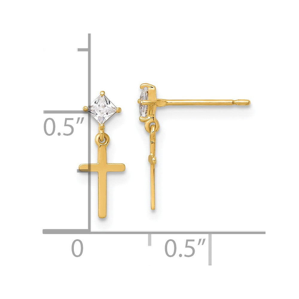 14K Yellow Gold Madi K Polished CZ Cross Post Dangle Earrings