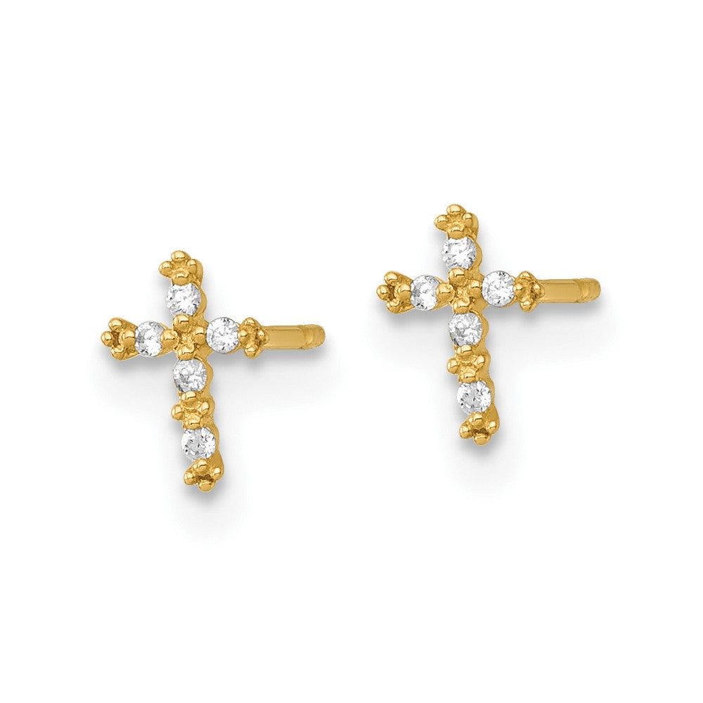 14K Yellow Gold Madi K Polished CZ Cross Post Earrings