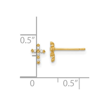 14K Yellow Gold Madi K Polished CZ Cross Post Earrings