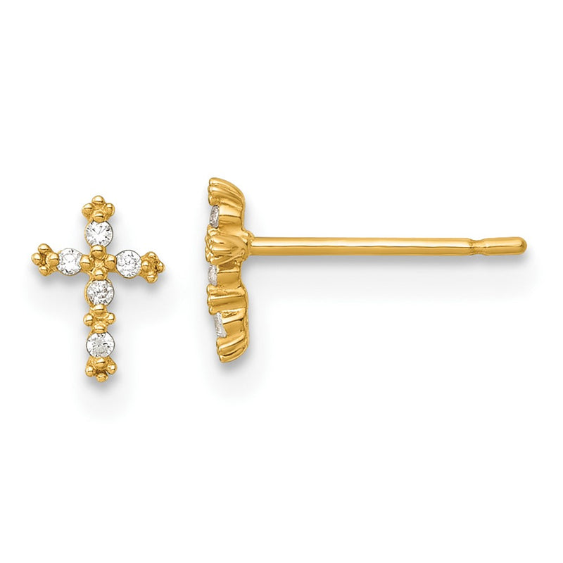 14K Yellow Gold Madi K Polished CZ Cross Post Earrings