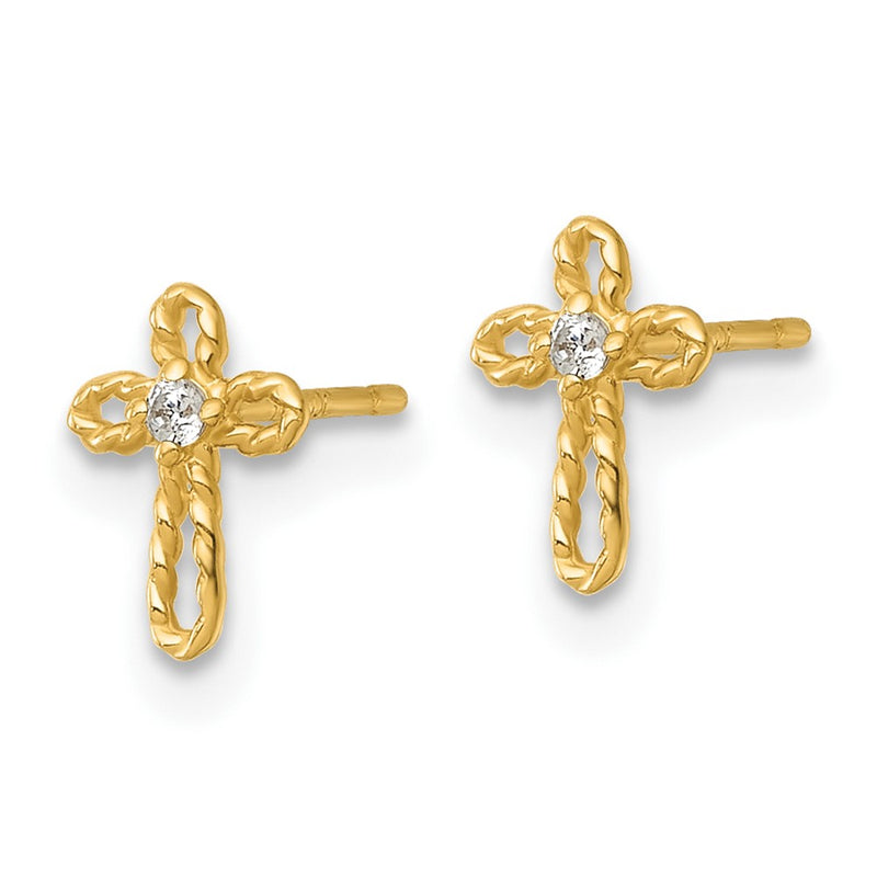 14K Yellow Gold Madi K Polished and Twisted CZ Cross Post Earrings