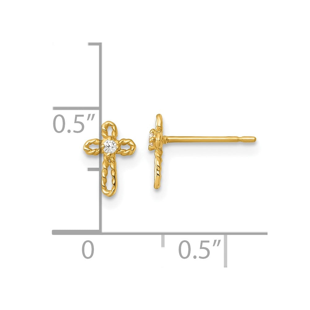 14K Yellow Gold Madi K Polished and Twisted CZ Cross Post Earrings