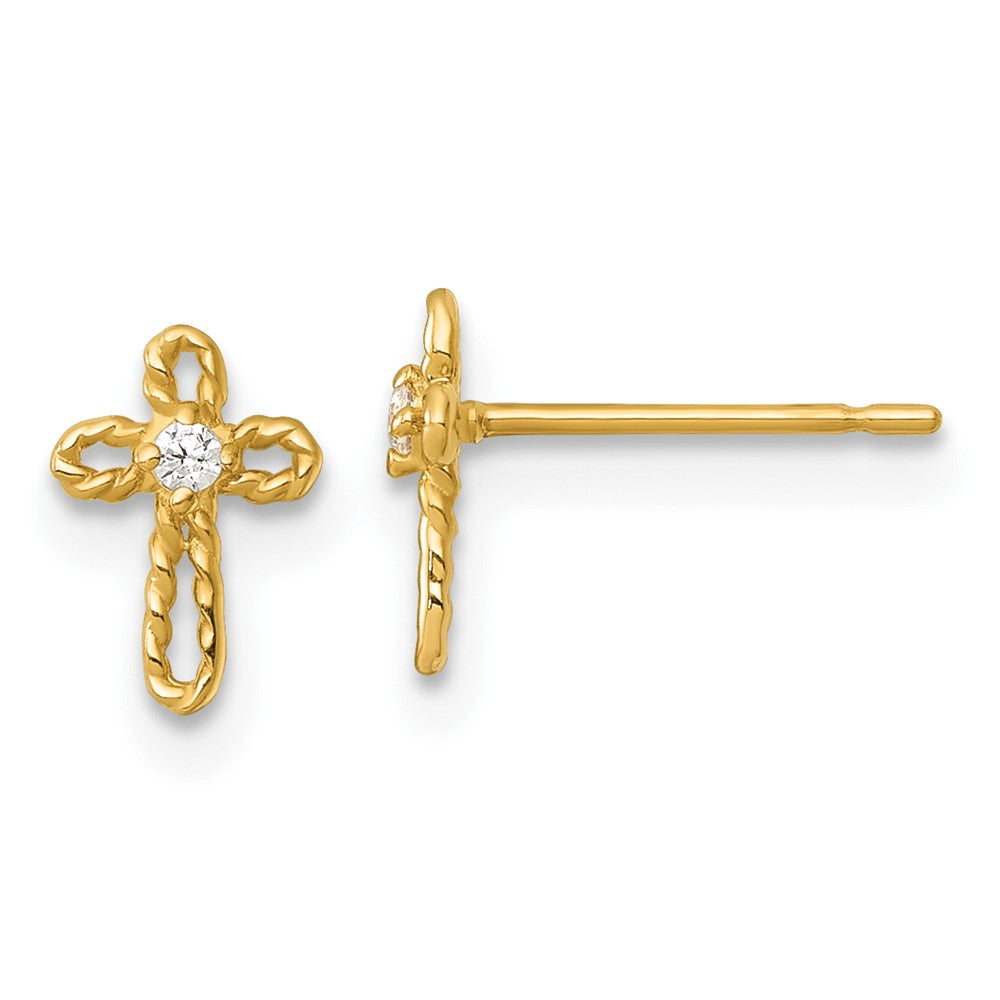 14K Yellow Gold Madi K Polished and Twisted CZ Cross Post Earrings