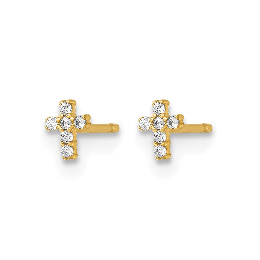14K Yellow Gold Madi K Polished CZ Cross Post Earrings