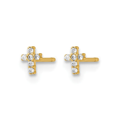 14K Yellow Gold Madi K Polished CZ Cross Post Earrings