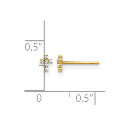 14K Yellow Gold Madi K Polished CZ Cross Post Earrings
