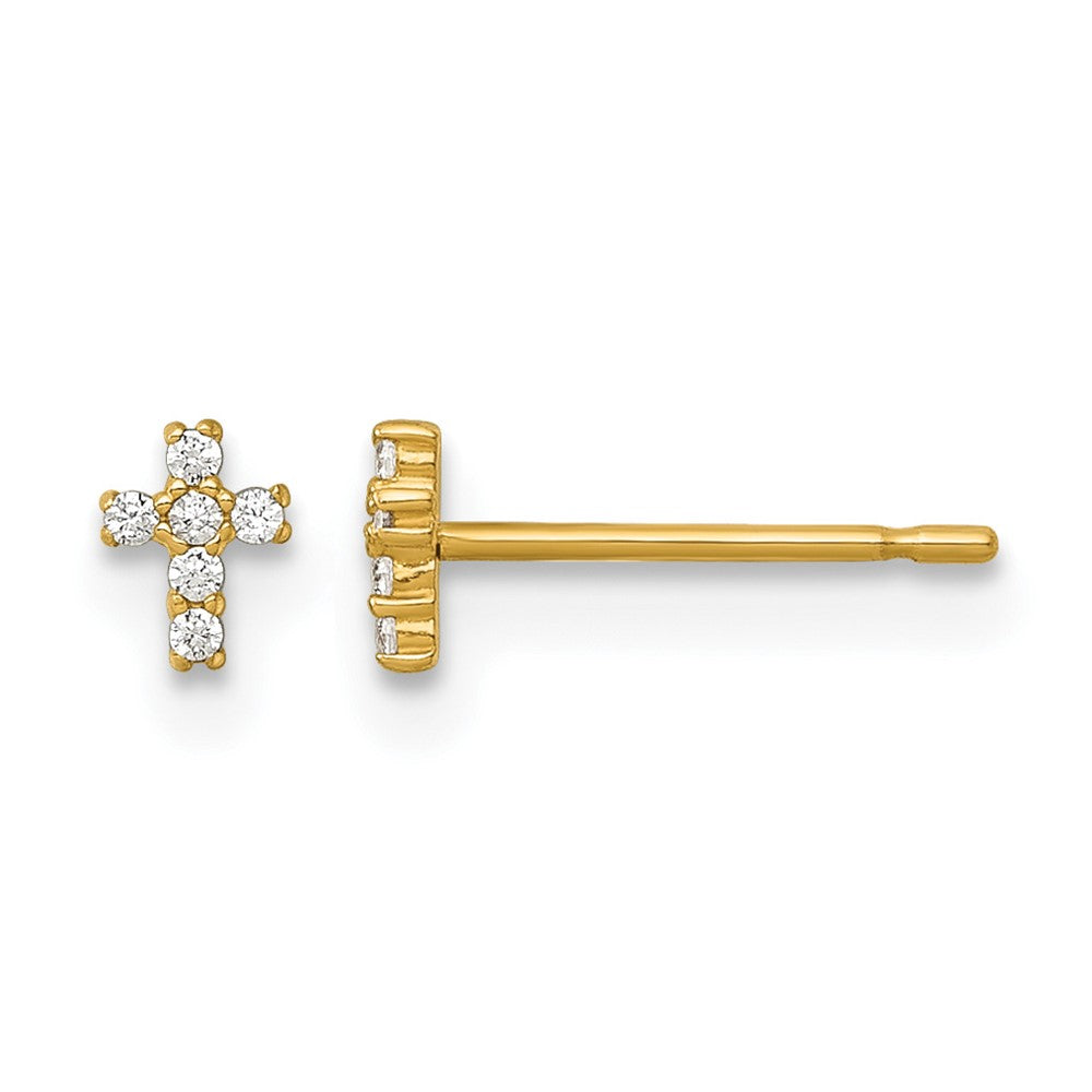 14K Yellow Gold Madi K Polished CZ Cross Post Earrings