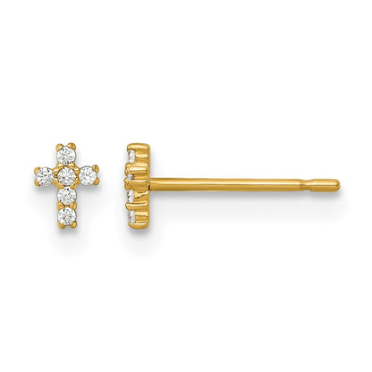 14K Yellow Gold Madi K Polished CZ Cross Post Earrings
