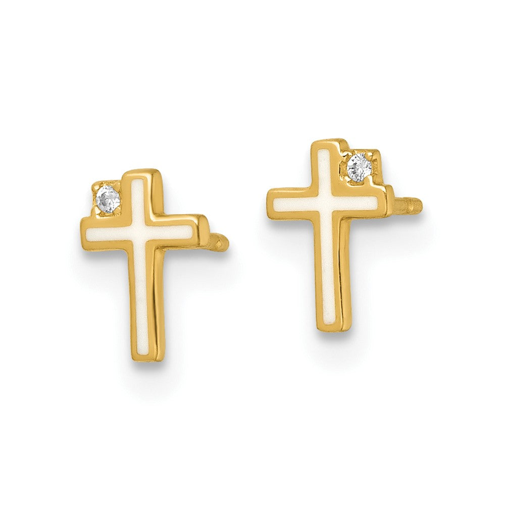 14K Yellow Gold Madi K Polished Enameled CZ Cross Post Earrings