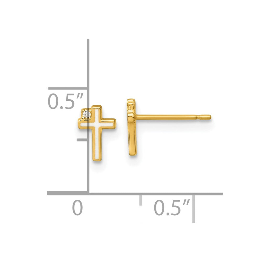 14K Yellow Gold Madi K Polished Enameled CZ Cross Post Earrings