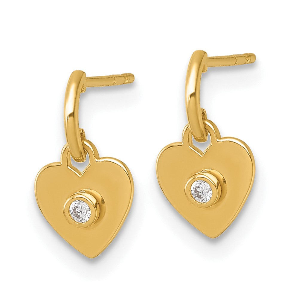 14K Yellow Gold Madi K Polished CZ Heart Post Dangle Earrings