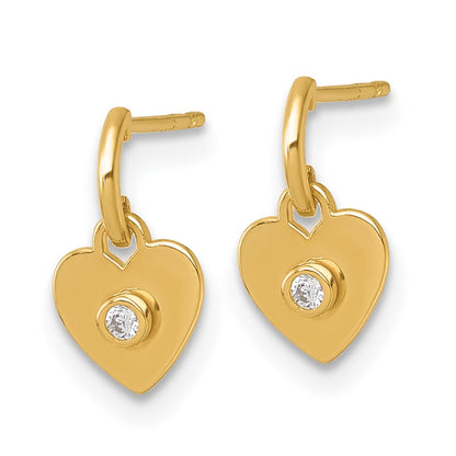 14K Yellow Gold Madi K Polished CZ Heart Post Dangle Earrings