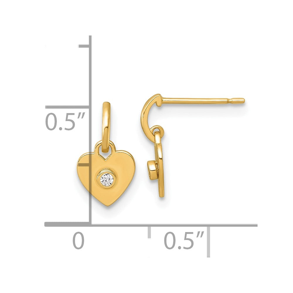 14K Yellow Gold Madi K Polished CZ Heart Post Dangle Earrings