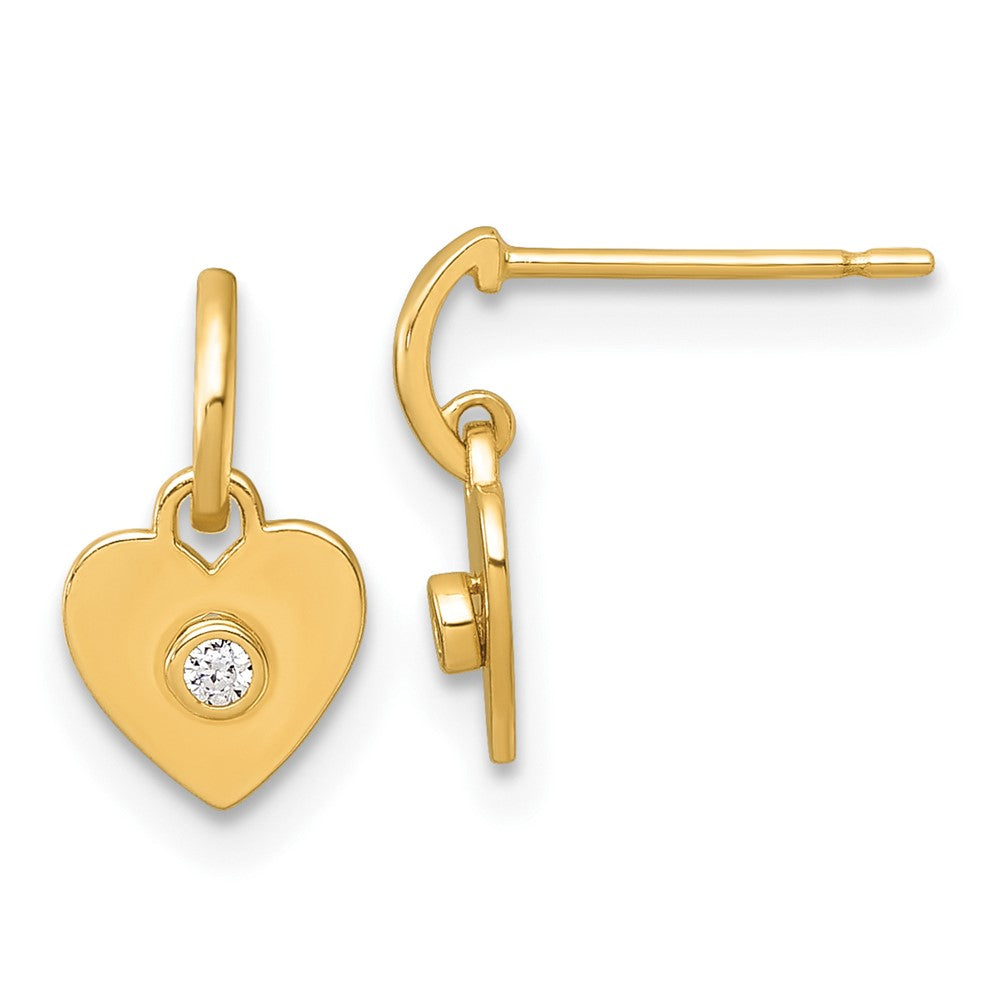 14K Yellow Gold Madi K Polished CZ Heart Post Dangle Earrings